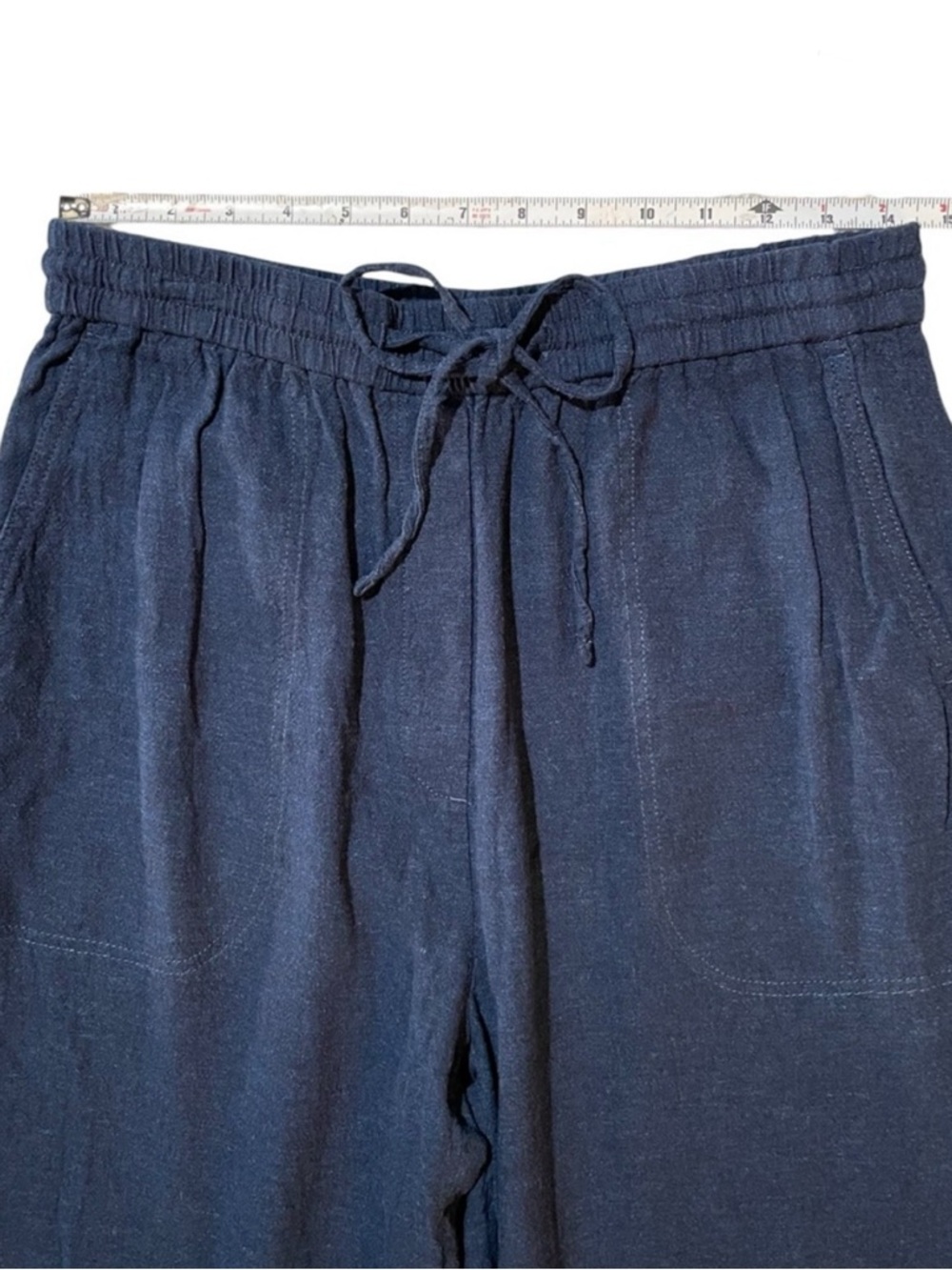 BANANA REPUBLIC High Rise Linen Blend Pull On Navy Blue Pant Medium - Picture 8 of 10